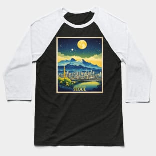 Seoul South Korea Starry Night Travel Tourism Retro Vintage Baseball T-Shirt